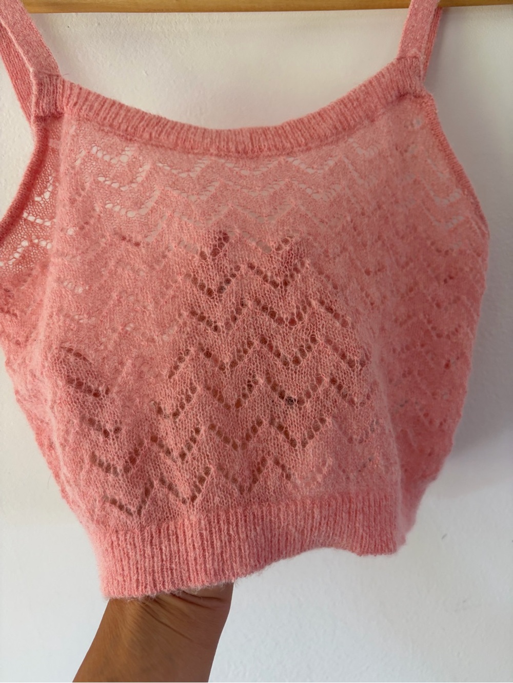 Zara Alpaca/Wool Blend Crochet Pink‎ Cropped Soft Fuzzy Tank Top Size Medium - Picture 4 of 8